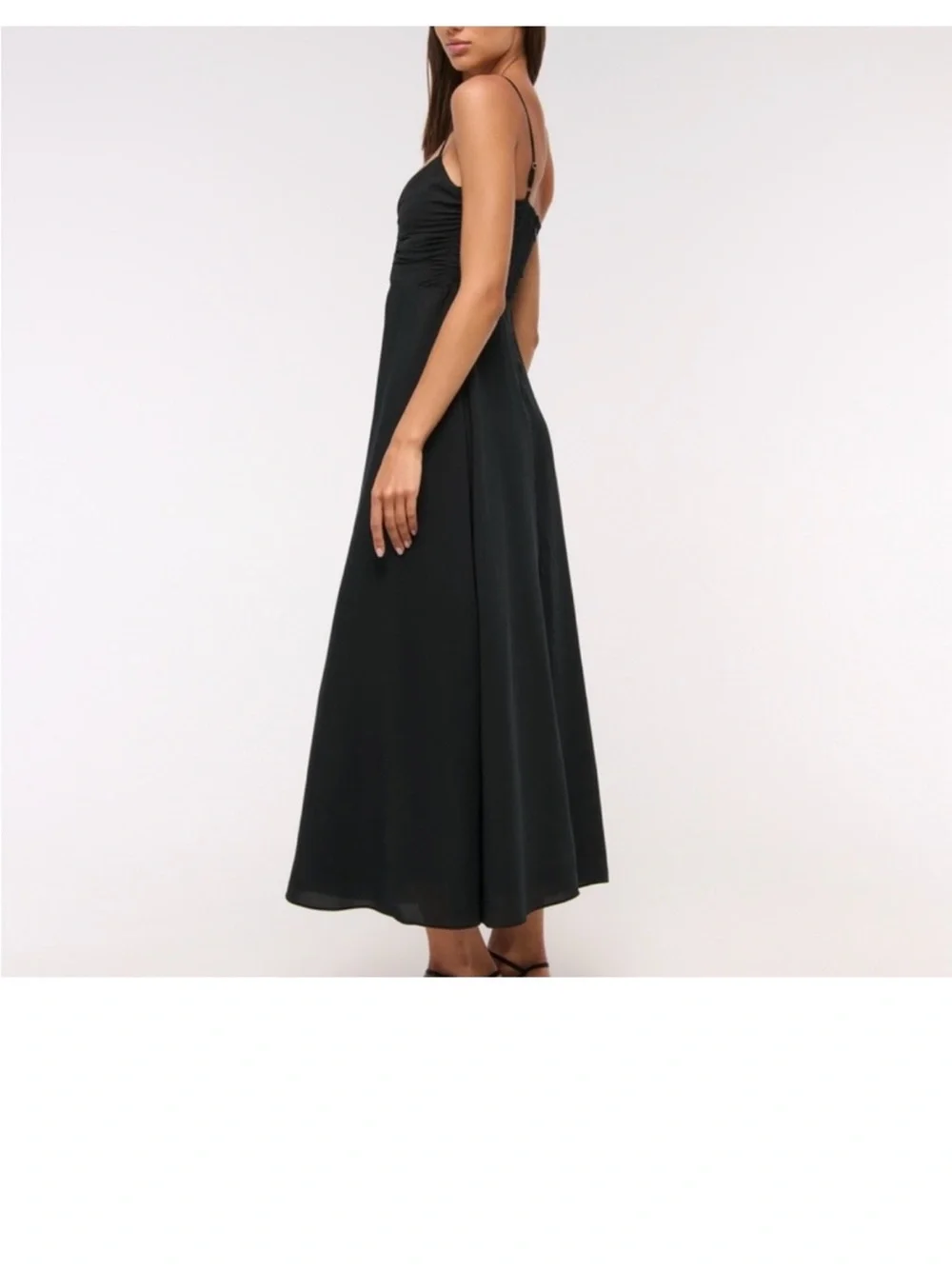 Abercrombie & Fitch Black Spaghetti-Strap Maxi Dress with Ruched Keyhole